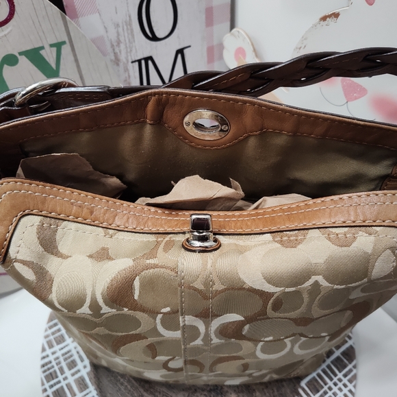 🤎 Vintage GUC Coach Signature Woven Beige Folding, Chelsea Soho Hobo Bag-10990 - Picture 9 of 14